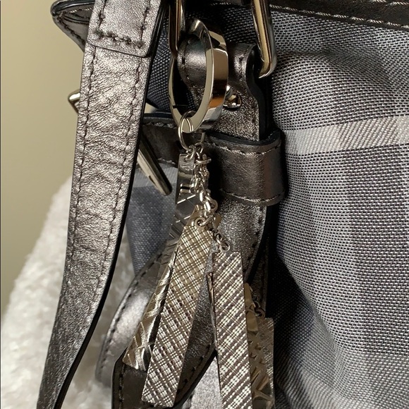 Burberry Silver Gunmetal Plaid Tote - Picture 3 of 6
